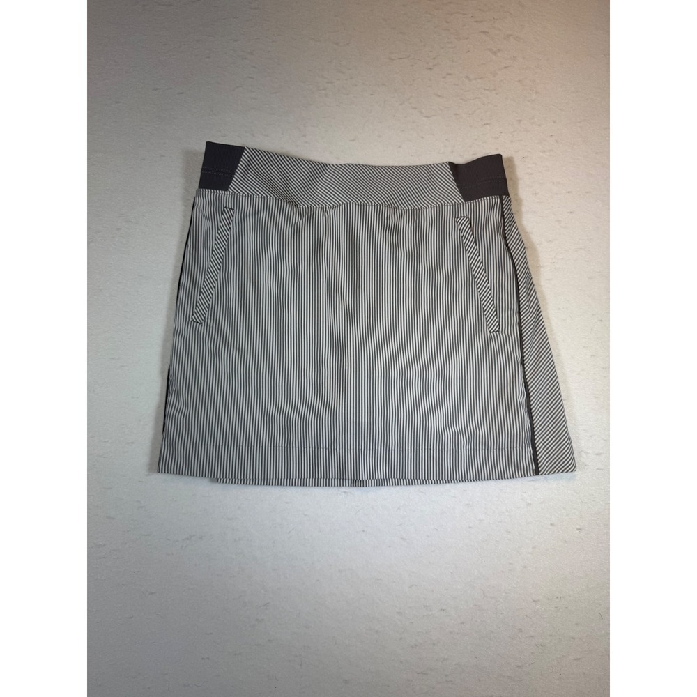 Athleta Brooklyn Striped Athleisure Skort Women's Size 10 Gray White Pockets